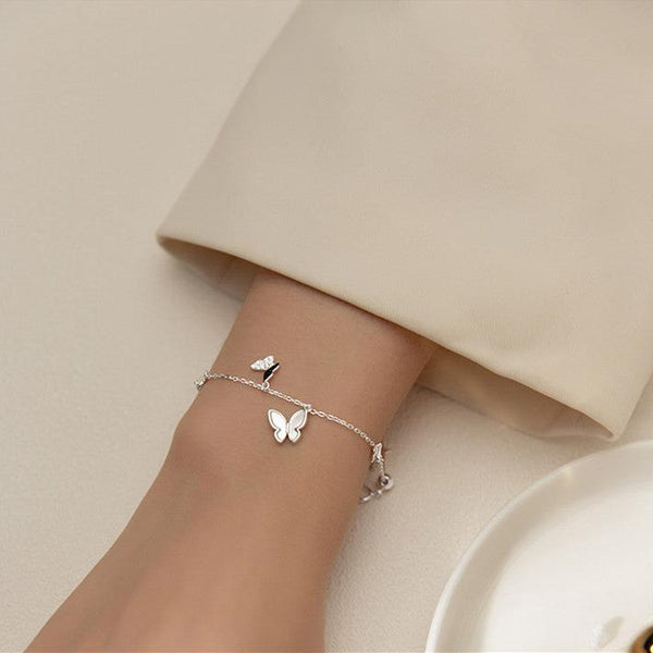 Mloveacc Shell Butterfly Handmade Charm Bracelets Girls Rose Gold Gifts For Women 925 Sterling Silver Jewelry Female Chain