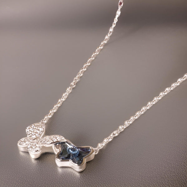 Blue Crystal Double Butterfly Necklace