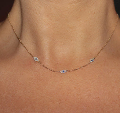 Sterling Silver Blue Zirconia Evil Eye Necklace