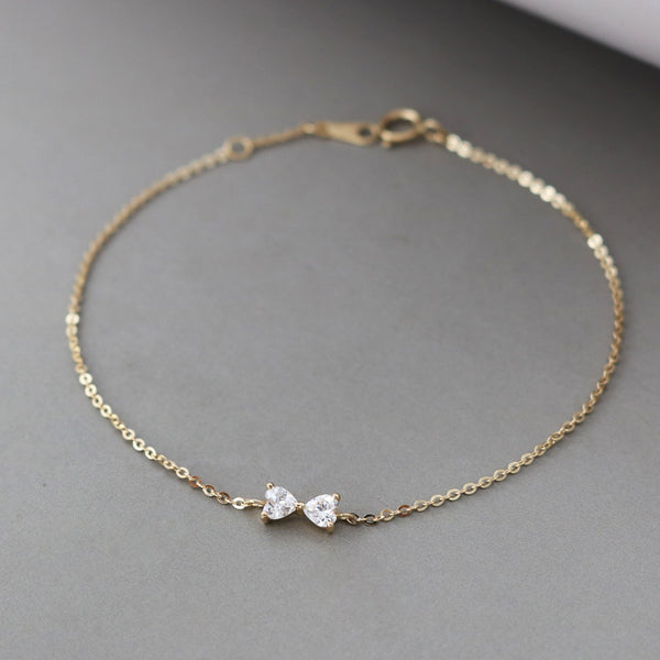S925 Sterling Silver Bow Bracelet Heart-shaped Zircon Plated 14K Gold