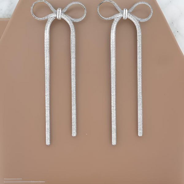 Bow Drop Dangle Earrings (Silver)